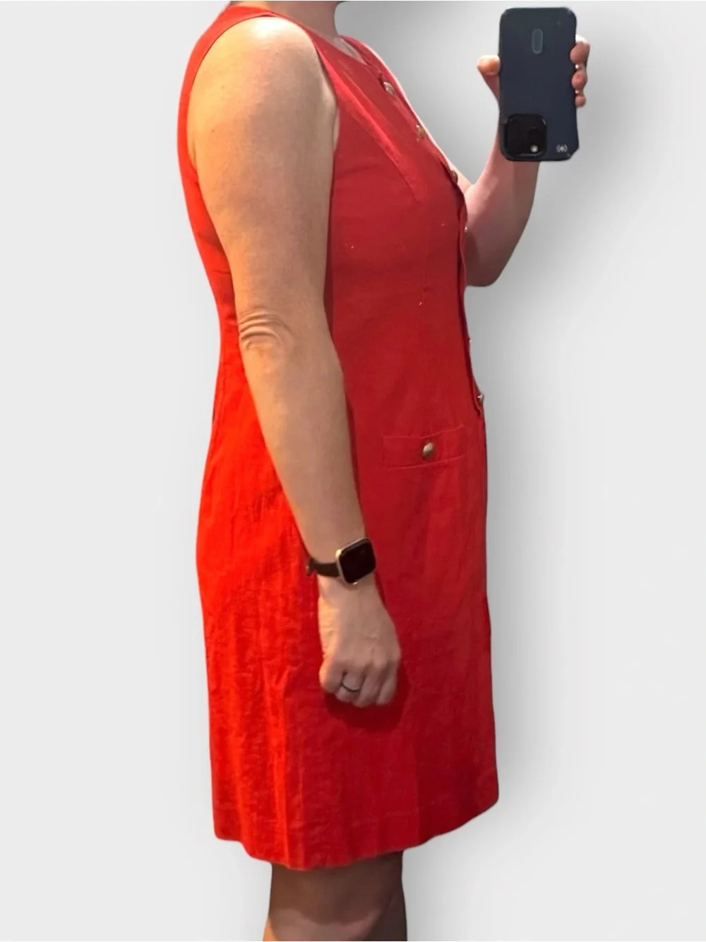 NWT J.Crew Red Linen Blend Military Button Shift Dress Size 4 Lightweight Summer